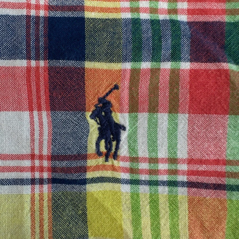 Polo Ralph Lauren Blaire Madras Plaid Shirt Mens Large Multi Color Short Sleeve